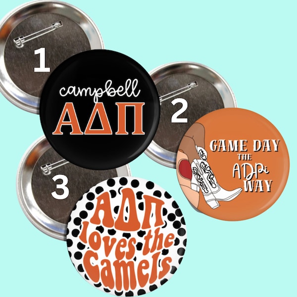 Sorority Gameday | Game Day the Sorority Way | Alpha Delta Pi Campbell |  Football Buttons | Sorority Buttons | Gameday Pins | Custom |