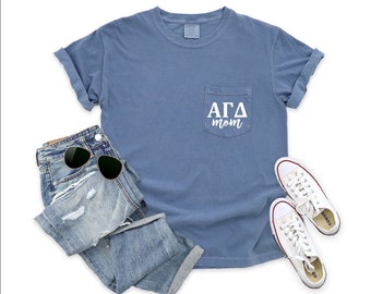 Alpha Gamma Delta | Comfort Colors Short Sleeve Pocket Tee | Sorority Mom, House Mom, Mother's Day Gift, parents weekend, grandma tshirt