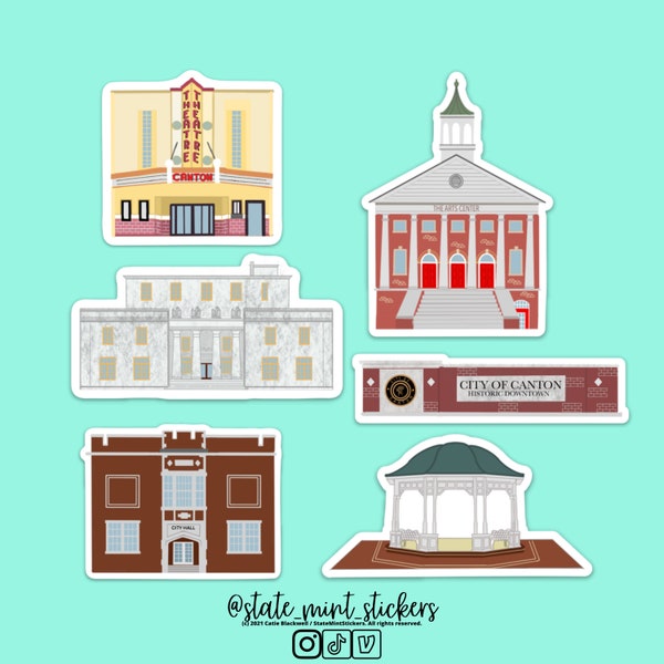 Canton Georgia Sticker Pack | Canton Stickers | Georgia Sticker | Jones Building, Cannon Park, Cherokee County, Cherokee Georgia, custom art