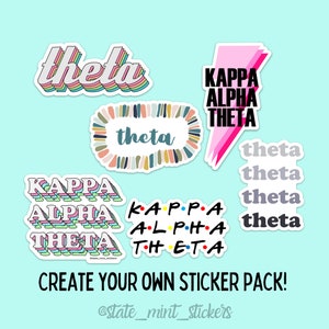 Kappa Alpha Theta Sorority Sticker Pack | perfect for bid day, big little, custom order, theta laptop sticker, kat car decal, sticker pack