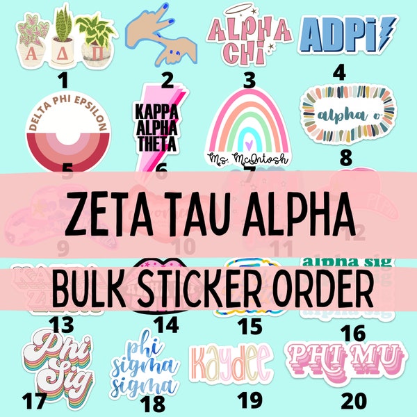 Zeta Tau Alpha Stickers | zta Sorority Stickers Bulk Order | PERFECT for BID DAY! Group / Bulk / Chapter Sticker Order