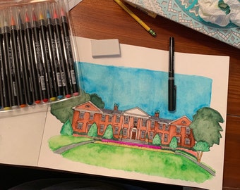 Custom House Watercolor Prints | Perfect for Housewarming, Sorority, Fraternity, Greek, College Building, Office Building, House, Home