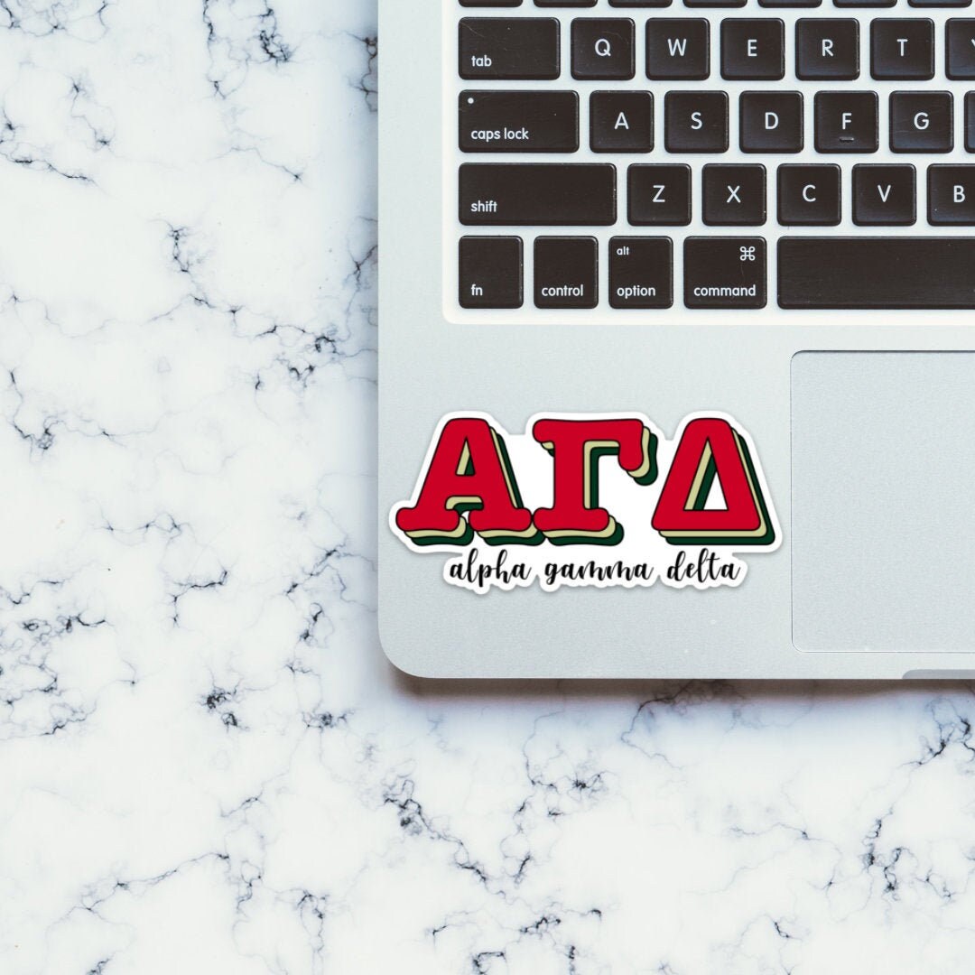Alpha Gamma Delta Red, Buff and Green Letters Sticker | 4