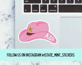 BULK ORDER - 45 - Alpha Delta Pi Sticker | 3.5” | ADPi sticker, cowgirl hat sticker, adpi cowgirl hat, adpi cowboy hat