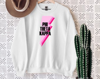 Phi Theta Kappa Sweatshirt Pink Lightning Bolt Gildan Unisex Crewneck Sweatshirt w/ Fleece Inside