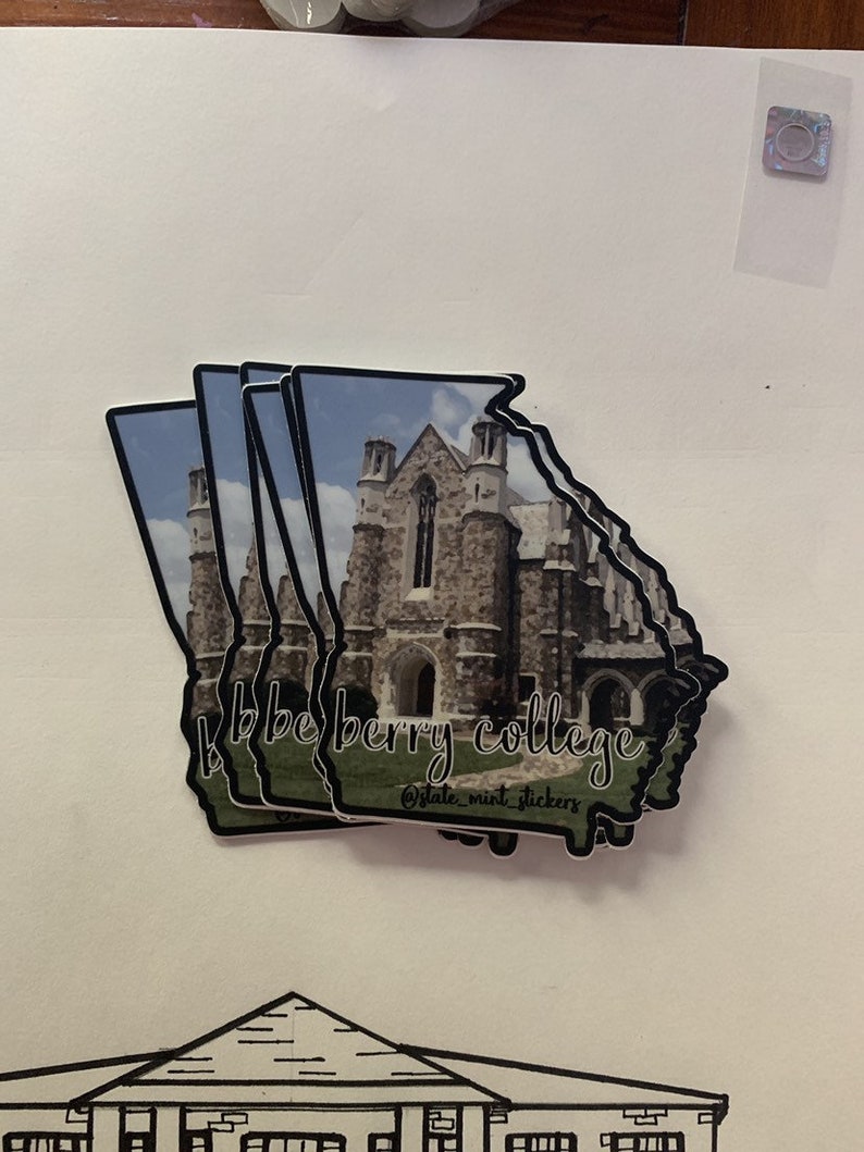 Berry College Painting / Georgia Sticker / Decal, custom university art, georgia sticker, vinyl decal, waterproof, dishwasher safe, vinyl image 3