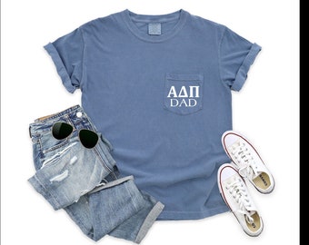 Alpha Delta Pi | Comfort Colors Short Sleeve Pocket Tee | Sorority Dad, Father's Day Gift, stepdad, grandpa gift, father daughter, parents