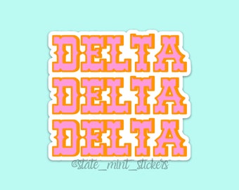 Delta Delta Delta Tri Delta Sorority Groovy Pink Cowgirl Themed Sticker | Official Licensed Product | 3.5" Wide