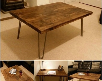SALE Coffee Table Hairpin Legs, Side Table, Desk, Solid Wood Retro Rustic, Handmade
