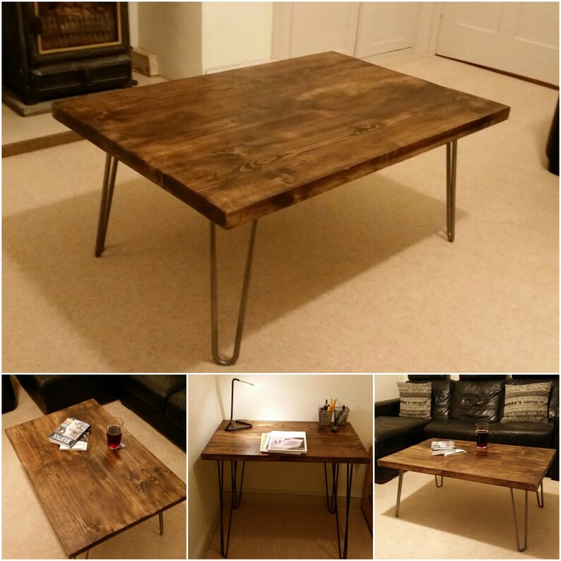 Coffee Table Hairpin Legs Side Desk Solid Wood Retro Image 0
