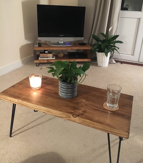 Solid Wood Retro Rustic Desk Side Table Handmade Coffee Table Hairpin Legs