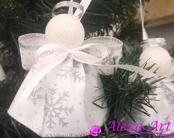 Juego de 3 adornos navideños de ángeles blancos hechos a mano: decoración navideña de poliéster.