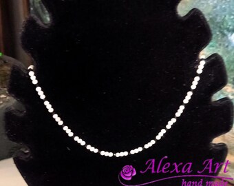 Hand Beaded Mother of Pearl Necklace: Delicate White Gemstone
