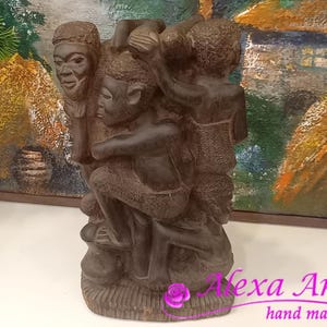 Ebony Hand Carving African Figure Sculpture of Many African Figures Ebony Vintage African Figure Hand Carving