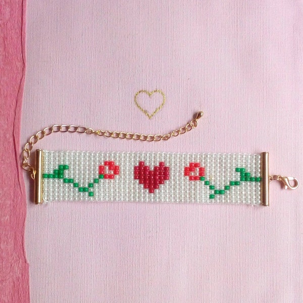 Bracelet Crois en mon Amour Manchette Perles tissées Cadeau Saint-Valentin amoureuses amoureux Original piece Unique 2021 · beatriceyvis art