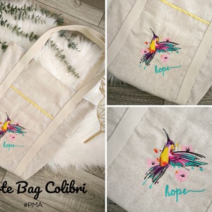 Tote bag, Tote bag personnalisé, Colibri PMA,Tote bag colibri, Tote bag PMA,Sac cabas,Sac fourre tout,sac PMA, hope, sac épaule, colibri,bag