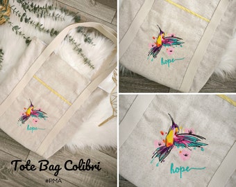 Tote bag, Tote bag personnalisé, Colibri PMA,Tote bag colibri, Tote bag PMA,Sac cabas,Sac fourre tout,sac PMA, hope, sac épaule, colibri,bag