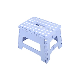 Folding stool, folding step, step stool light blue foldable H 22 cm up to 150KG