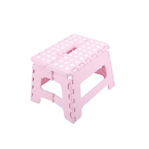 Folding stool, folding step, step stool pink foldable H 22 cm up to 150KG