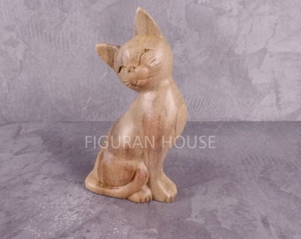 Wooden Cat Figurine, Wood Carving, Miniature, Ornament, Cat Statue, Kids Room Decor, Cat Sculpture, Home Decor, Cute Cat, Birthday Gift