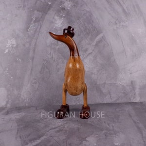 Natural Wooden Duck Sculpture, Bamboo Duck Figure With Hat, Home Decor, Duck Statue With Boots, Gift For Him, Birthday Gift, Wood Carving