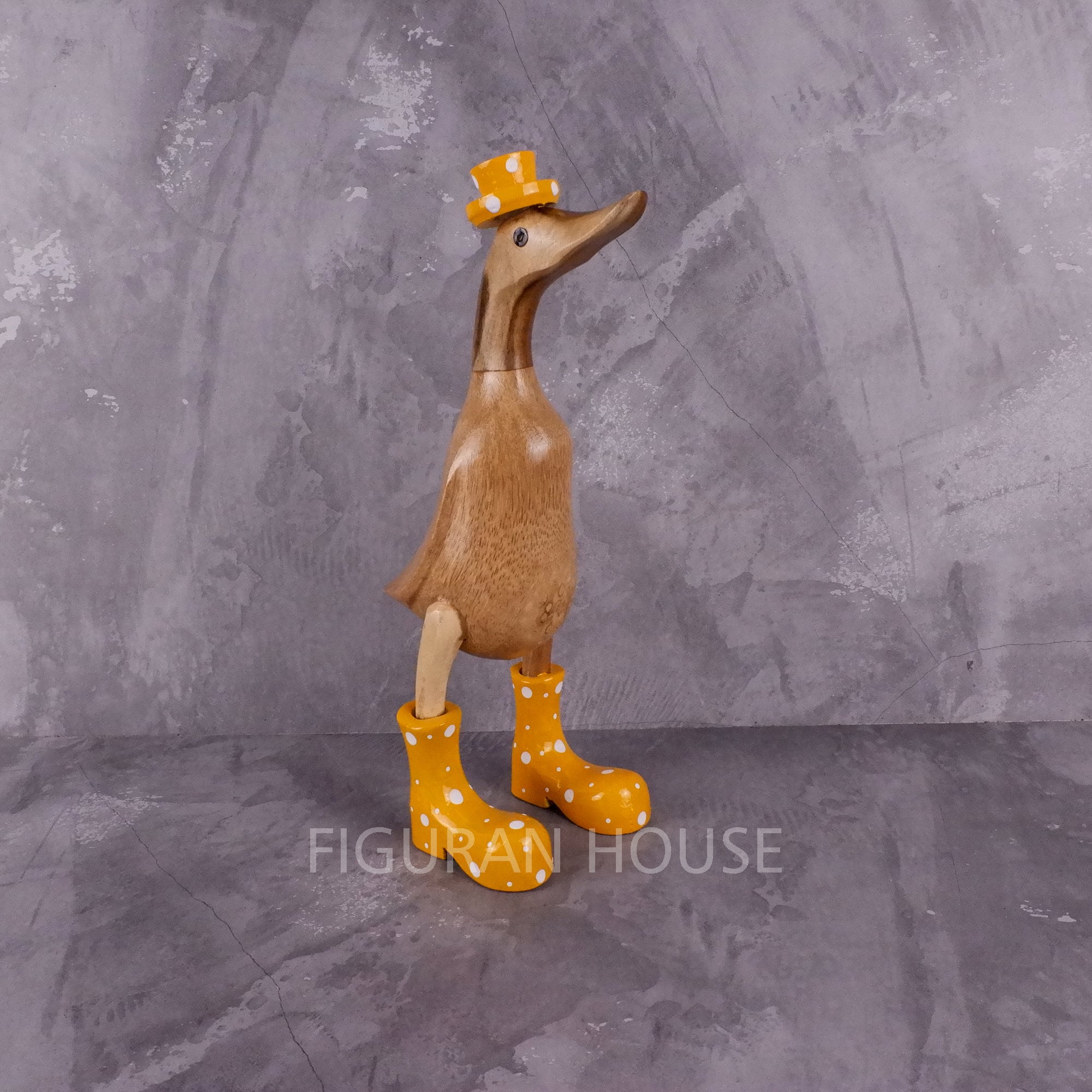 Ornement Canard À Pois Figurine 20Cm Dans Des Bottes Effet Bois - Vert