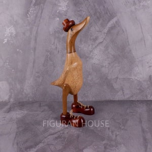 Natural Wooden Duck Sculpture, Bamboo Duck Figure With Hat, Home Decor, Duck Statue With Boots, Gift For Him, Birthday Gift, Wood Carving