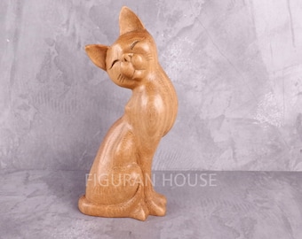 Wooden Cat Figurine, Wood Carving, Miniature, Ornament, Cat Statue, Kids Room Decor, Cat Sculpture, Home Decor, Cute Cat, Birthday Gift