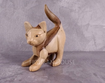 Wooden Cat Figurine, Wood Carving, Miniature, Ornament, Cat Statue, Kids Room Decor, Cat Sculpture, Home Decor, Cute Cat, Birthday Gift