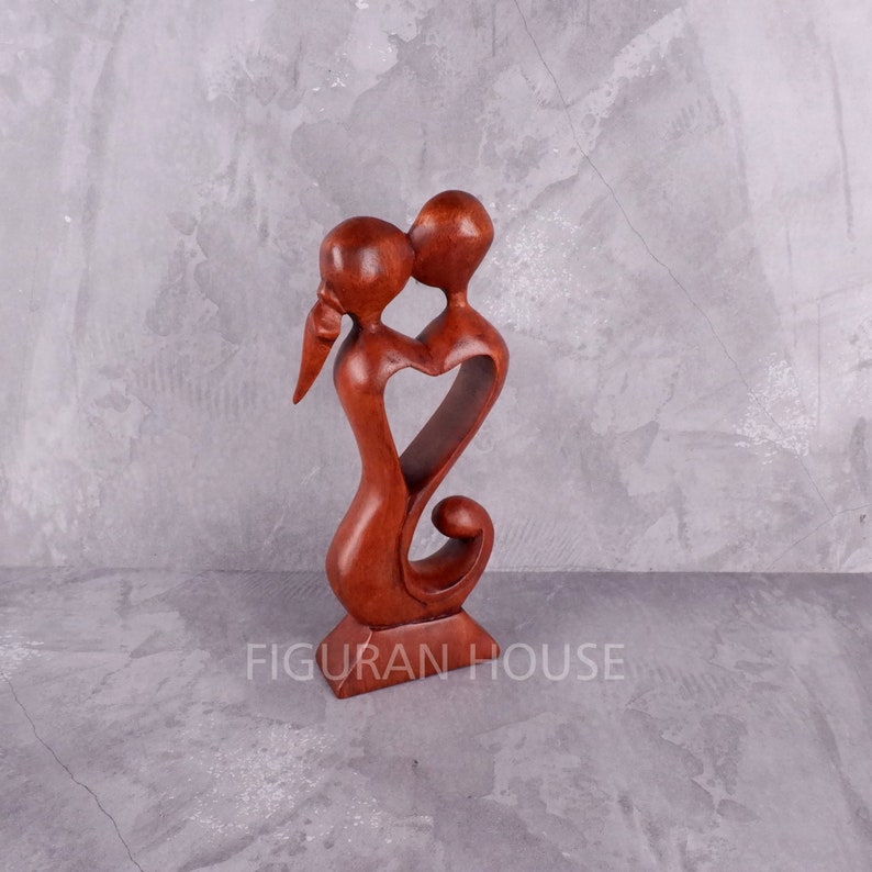 Wooden Abstract Sculpture Couple Kissing Statue Romantic Etsy