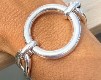 Chunky silver chain toggle bracelet, bold statement jewelry