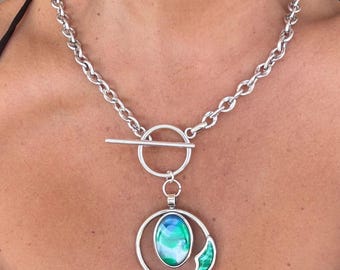 Statement pendant Chunky Silver Chain toggle clasp Necklace - bold handmade jewelry