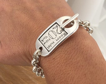 Chunky Silberkettenarmband, Statement-Armband, fettes Kettenarmband, sperriges Armband, Rockarmband, ID Toggle Armband, Geschenk für sie,