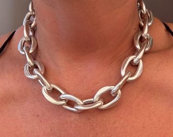 Chunky Silver Chain Necklace with Big Oval Links, bold handmade jewelry