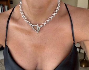 Chunky Silver Rolo Chain Choker Necklace – Bold Silver-plated