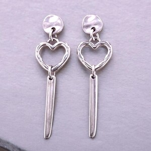 long silver original heart shaped earrings, dropped silver earrings, bohemian heart dangle earrings, gypsy earrings, , gift