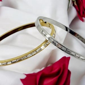 Silver or gold rigid bangle with zirconia, stainless steel bangle, gold or silver cuff, bohemian rigid bracelet, girlfriend birthday gift