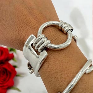 Chunky silver bracelet, cuff bracelet, silver bold bracelet, silver chain bracelet, thick link bracelet, uno de 50 style, statement bracelet