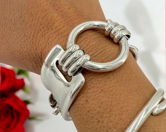 Chunky silver bracelet, cuff bracelet, silver bold bracelet, silver chain bracelet, thick link bracelet, , statement bracelet