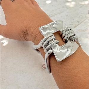 Chunky silver bracelet, cuff bracelet, silver bold bracelet, silver chain bracelet, thick link bracelet, uno de 50 style, statement bracelet