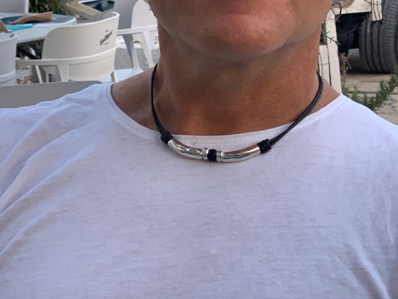 Men's Necklace - Men's Choker Necklace - Men's Leather Necklace - Men's Jewelry - Men's Gift - Boyfriend Gift - Husband Gift - Guys Jewelry