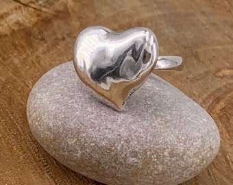 Oversized Heart silver chunky Ring, Statement bold jewelry