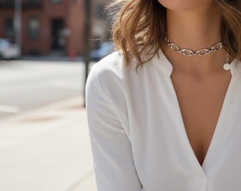Chunky chain choker, wide silver choker, statement choker, wrap choker, bold chain choker nekclace, curb chain choker, bulky silver choker