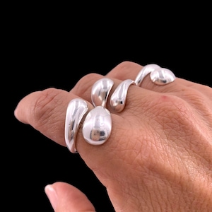 Drop shaped silver ring, dome ring, chunky silver ring, open band bulky ring, voluminous ring, oversized ring, bold double band ring,