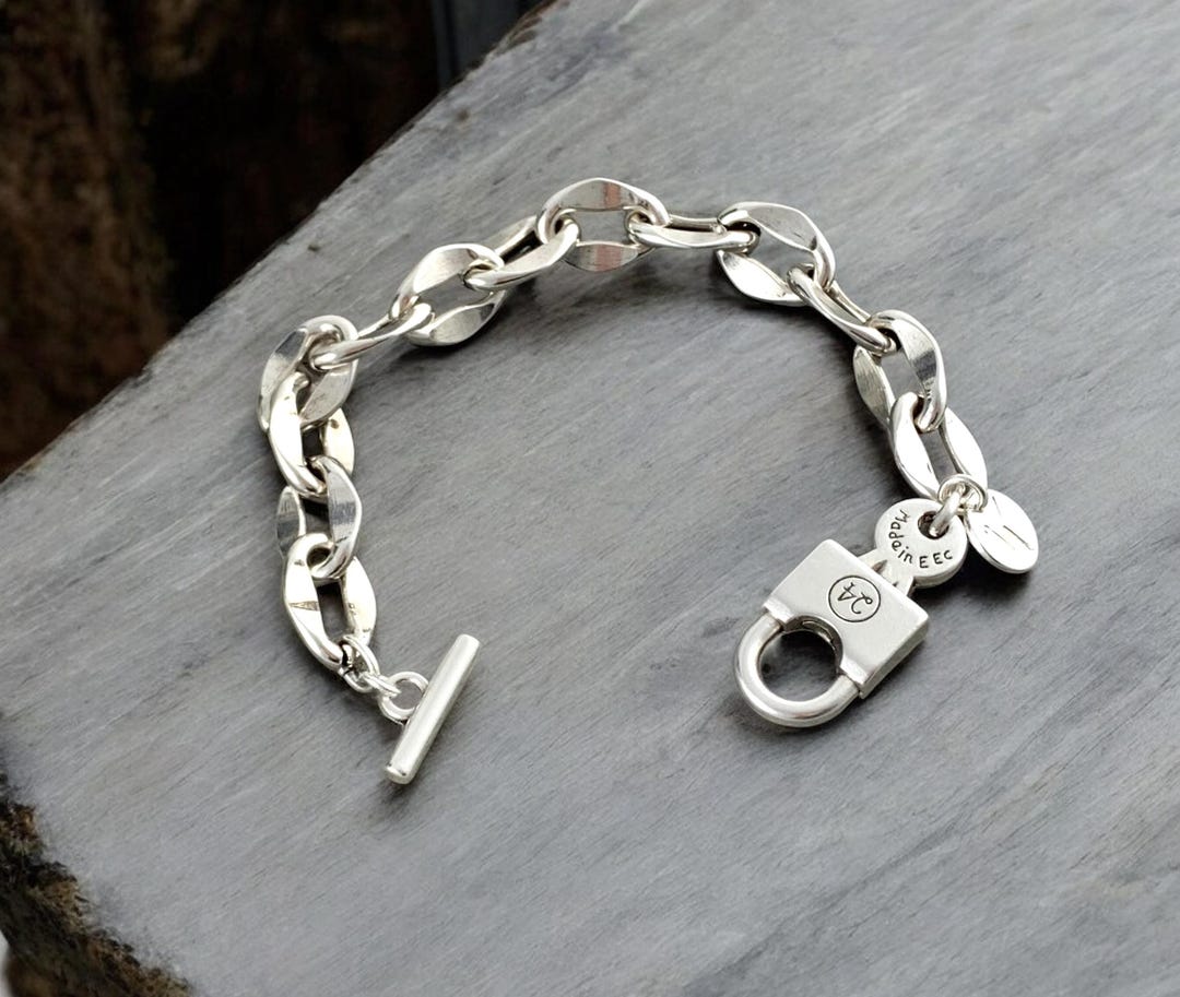 Bold Chunky Silver Plated Chain Bracelet With Oversized Padlock
