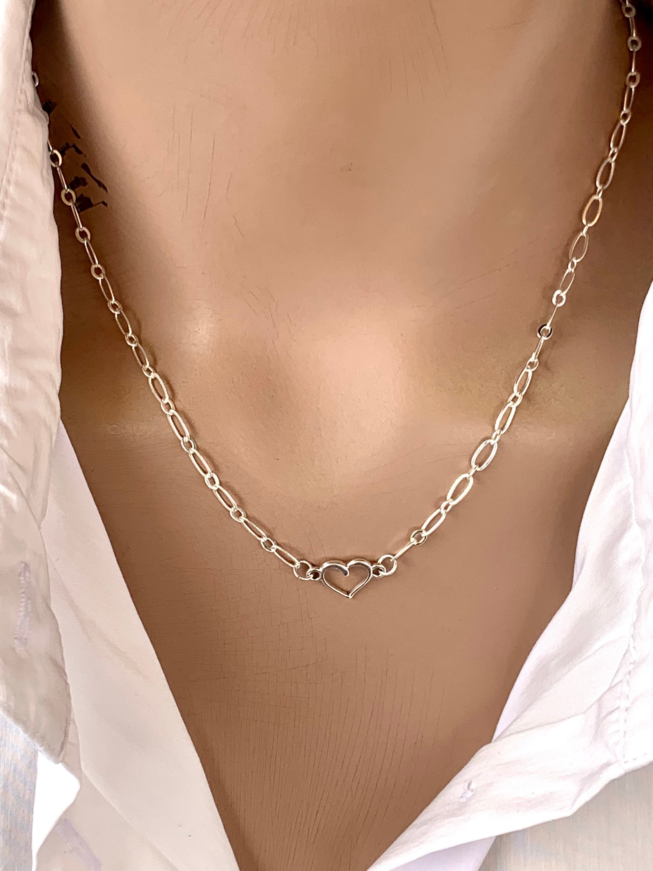 Dainty silver chain necklace heart pendant delicate silver chain