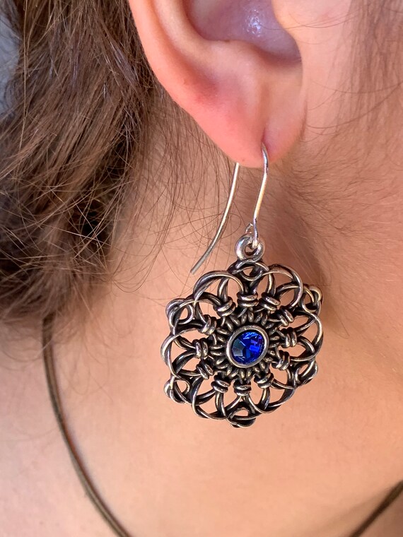 Carved Silver Earrings Half Moon Earrings Dangle Earrings
