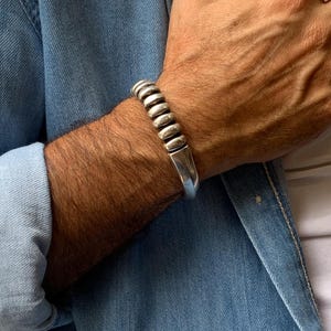 Men's silver metal heavy bracelet, men chunky  bracelet, thick silver bracelet for men, striking voluminous bracelet, unique men gift idea