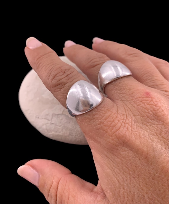 Chunky silver dome bold ring, rock style industrial jewelry