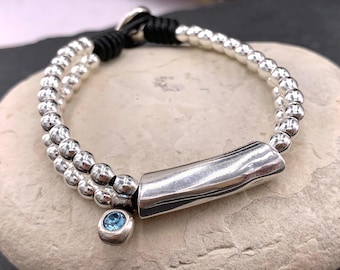 Woman boho leather beaded bracelet, women leather bracelet, boho beaded , silver beads bracelet, leather bracelet,